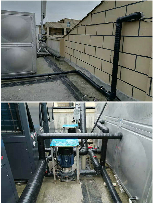 貴州道真職業(yè)高中40噸熱水工程(智恩空氣能熱泵20匹機3臺+40噸保溫水箱)